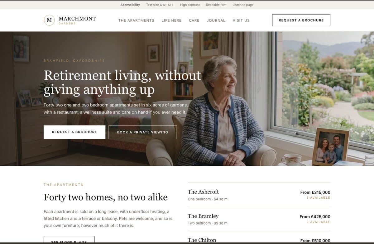 Marchmont Gardens, a retirement living website design