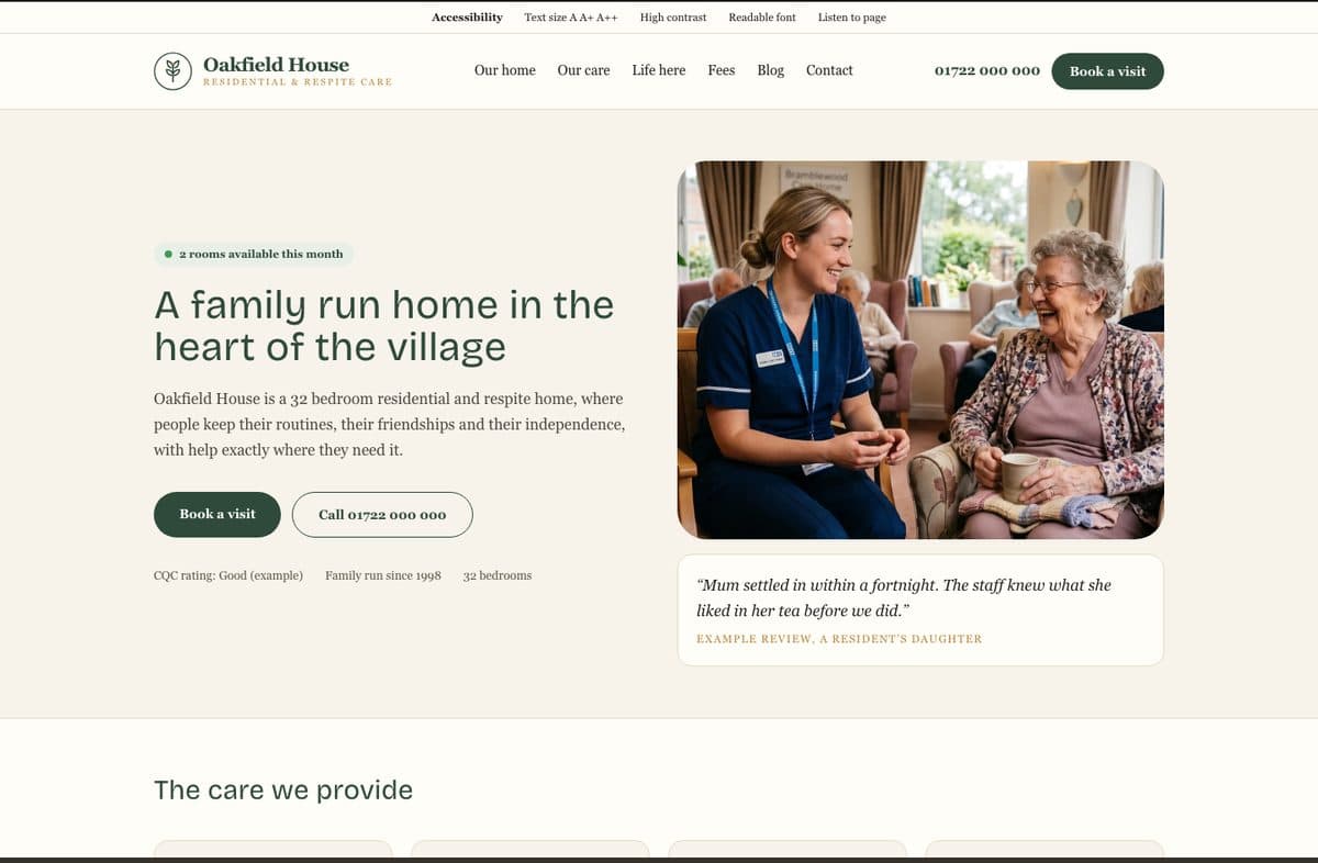Oakfield House, a care home website design