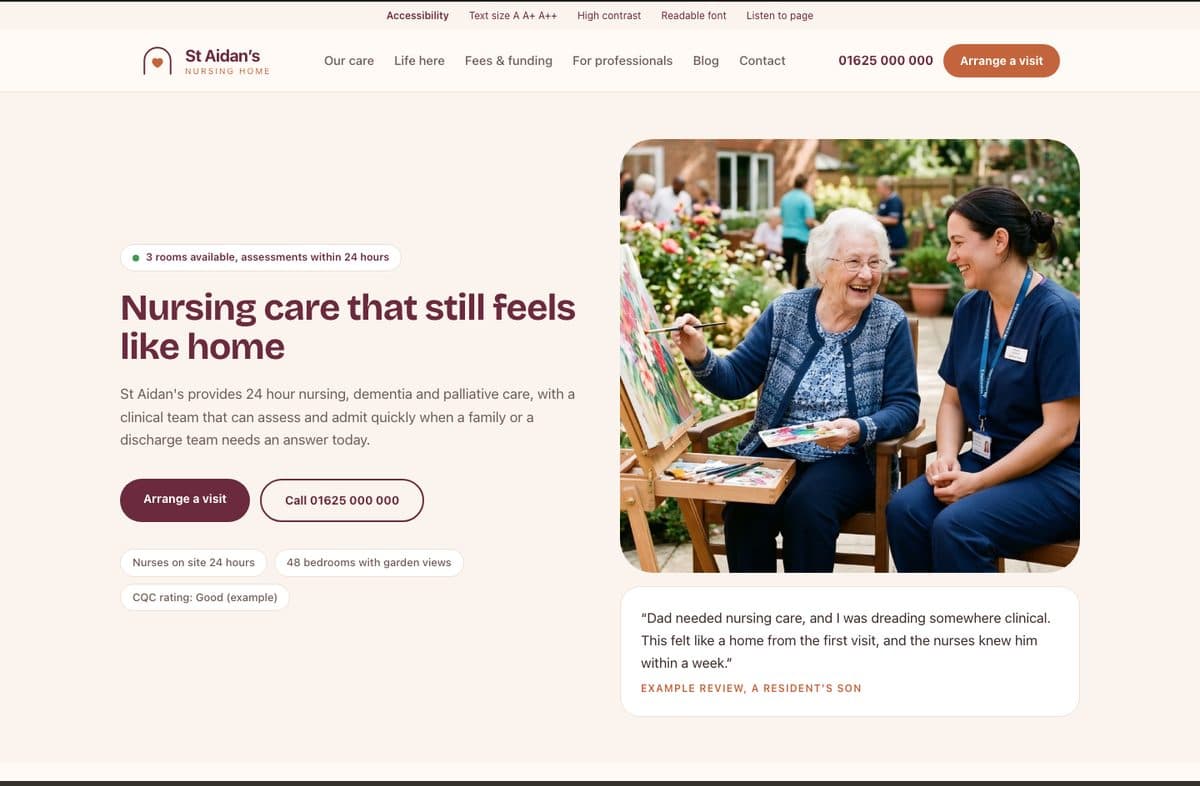 St Aidan's, a nursing home website design