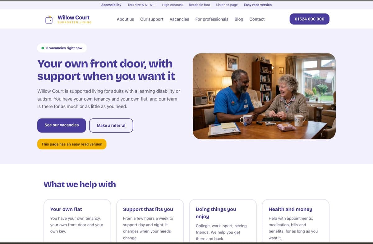 Willow Court, a supported living website design
