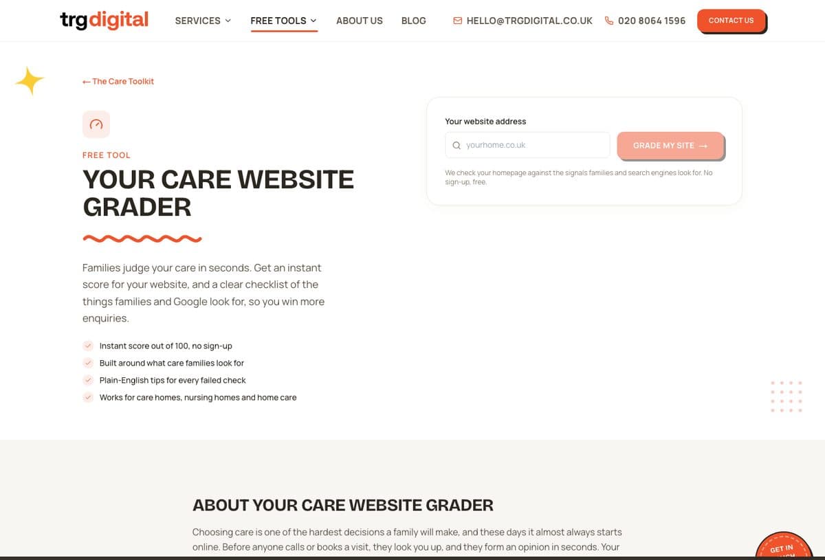 Our care website grader
