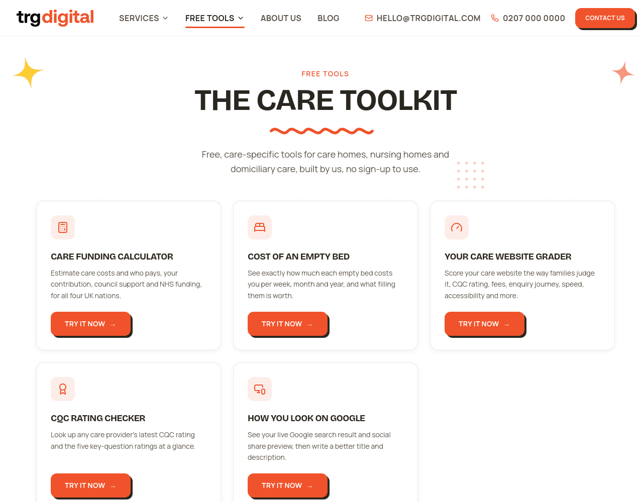 An image showcasing the free tools TRG Digital offer to all consumers and business owners who visit TRG Digital website